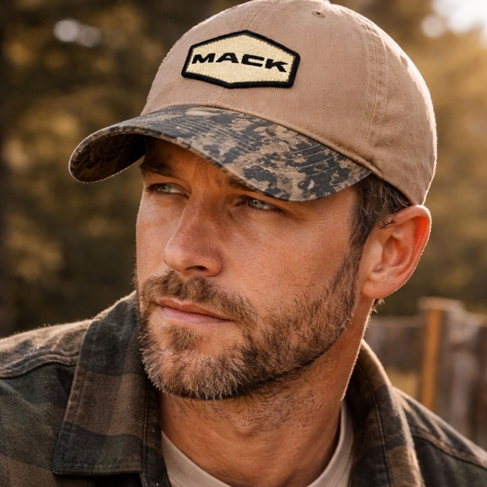 Mack Trucker Hat Camo Bill Tan Adjustable Cap Rustic Outdoors Hunting NWT